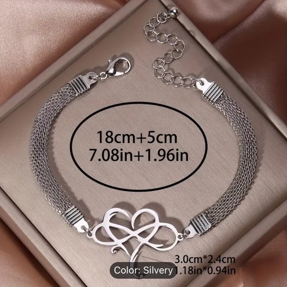 Silver tone Stainless Steel Bracelet Heart Infinity NEW - Picture 3 of 4